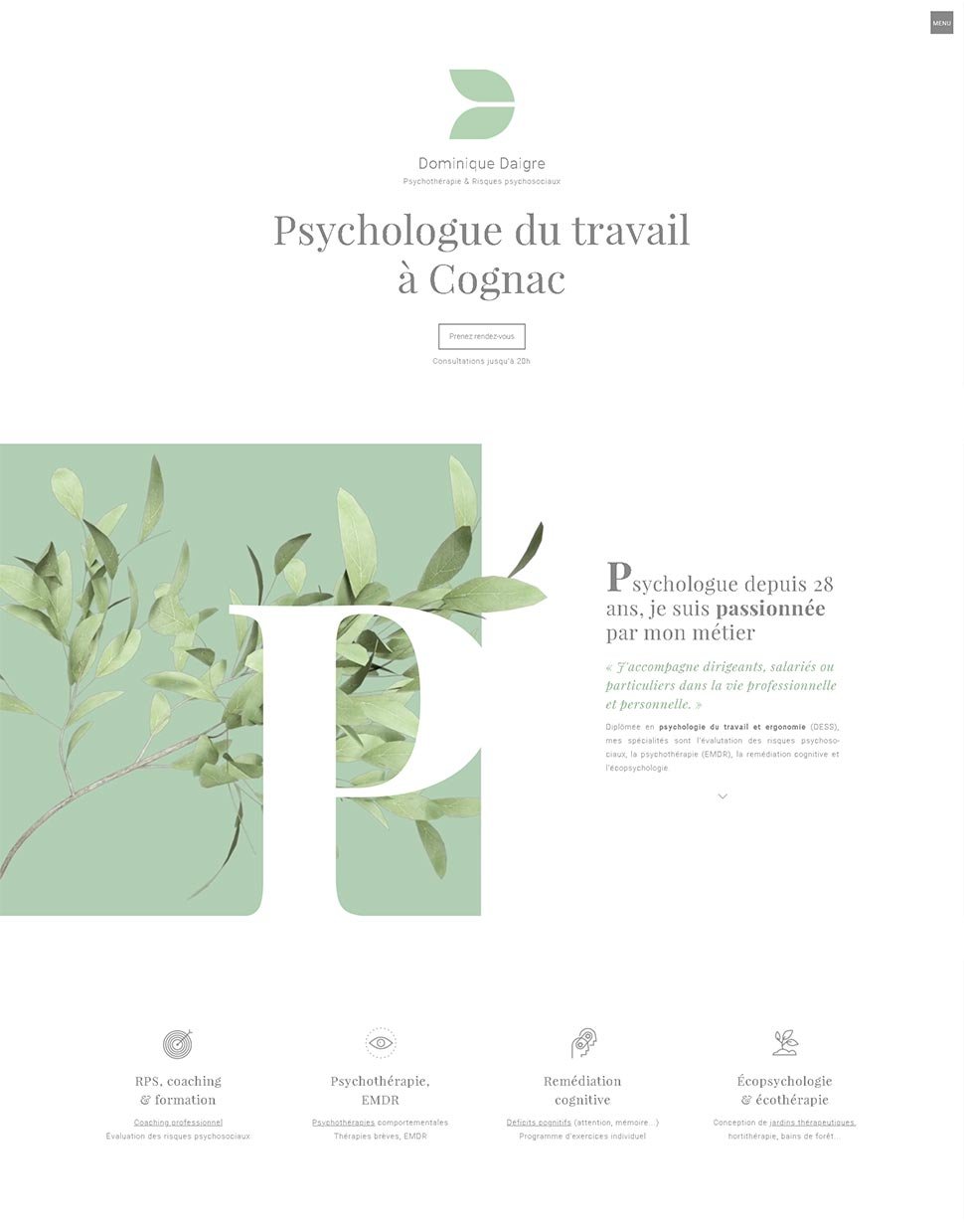 site internet psychologue Cognac - écran accueil