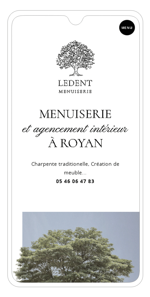 site internet ledent menuiserie sur smartphone - page accueil