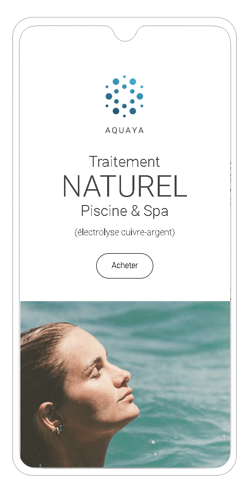 site e-commerce traitement piscine sur smartphone - page technologie Aquaya