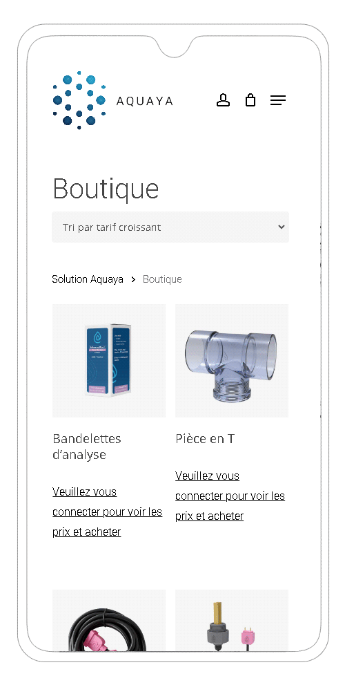 site e-commerce traitement piscine sur smartphone - page boutique en ligne