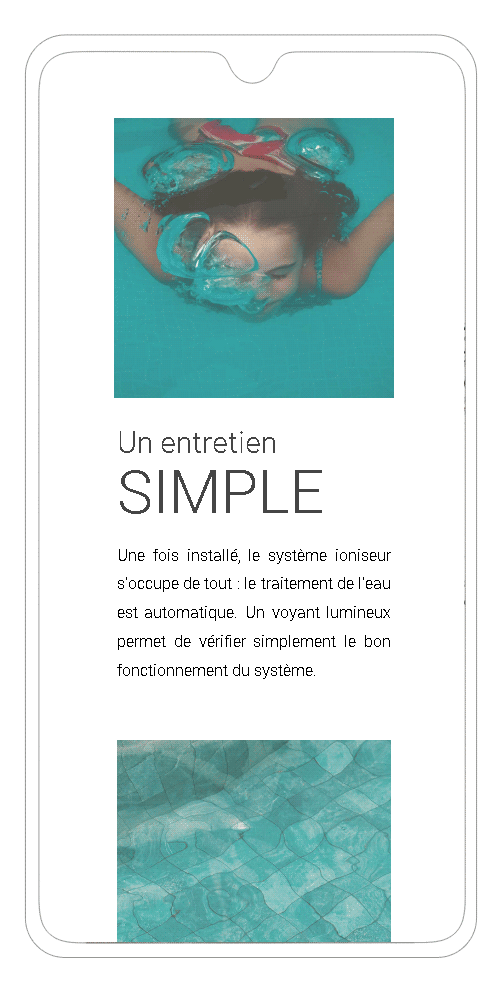 site e-commerce traitement piscine sur smartphone - page contact