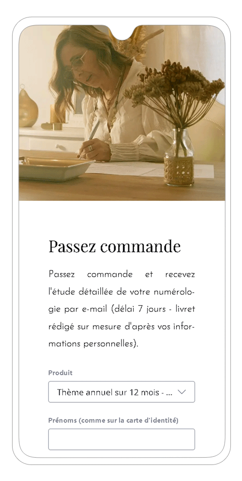 site e-commerce numerologie sur smartphone - page chemin de vie