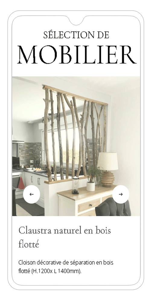 site vitrine caboceane royan sur smartphone - page mobilier bois flotté