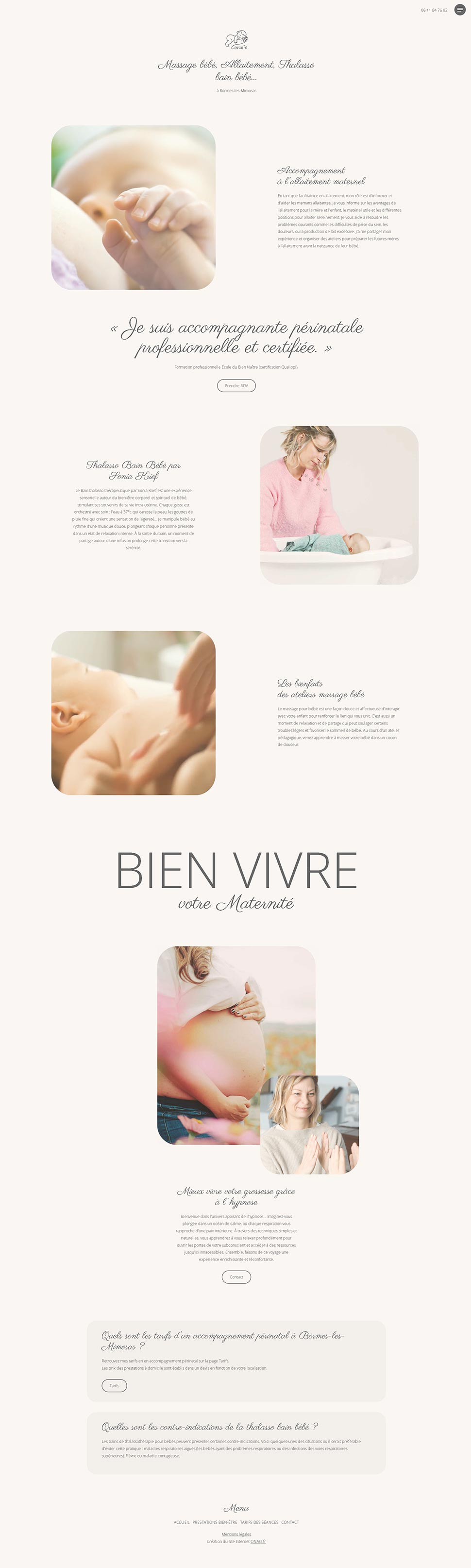 site vitrine coralie bormes-les-mimosas - page accompagnante perinatale