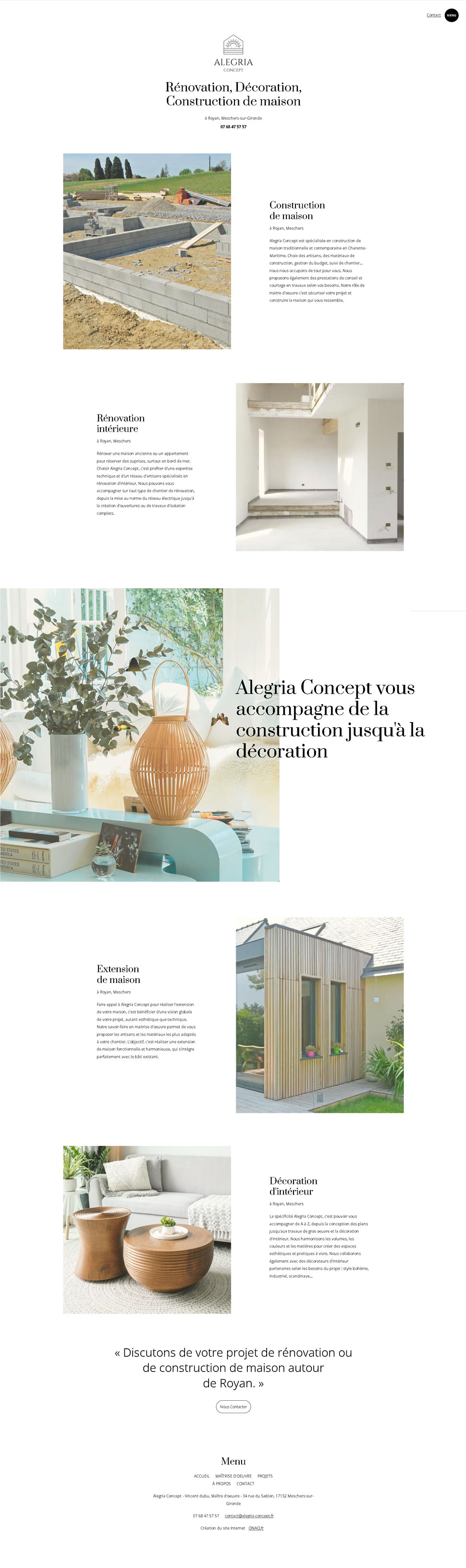 site vitrine alegria concept Meschers-sur-Gironde - page maitre d'oeuvre