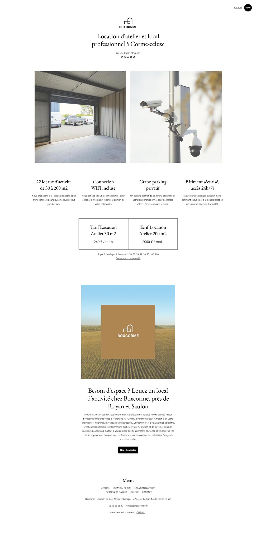 site web boxcorme Saujon - page location atelier professionnel