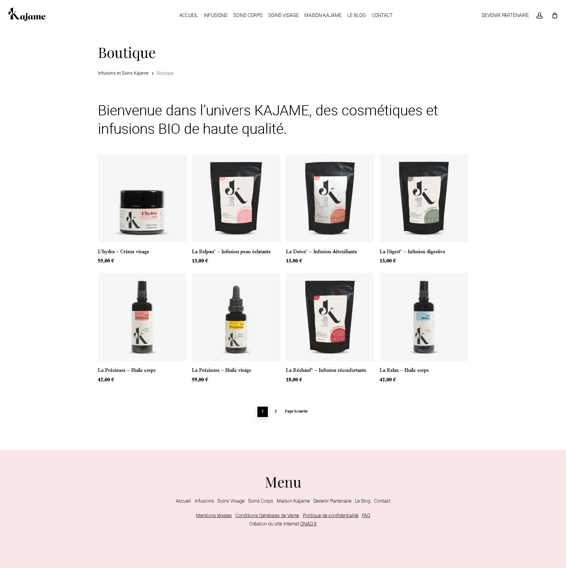 site e-commerce cosmétiques infusions - page réservation en ligne