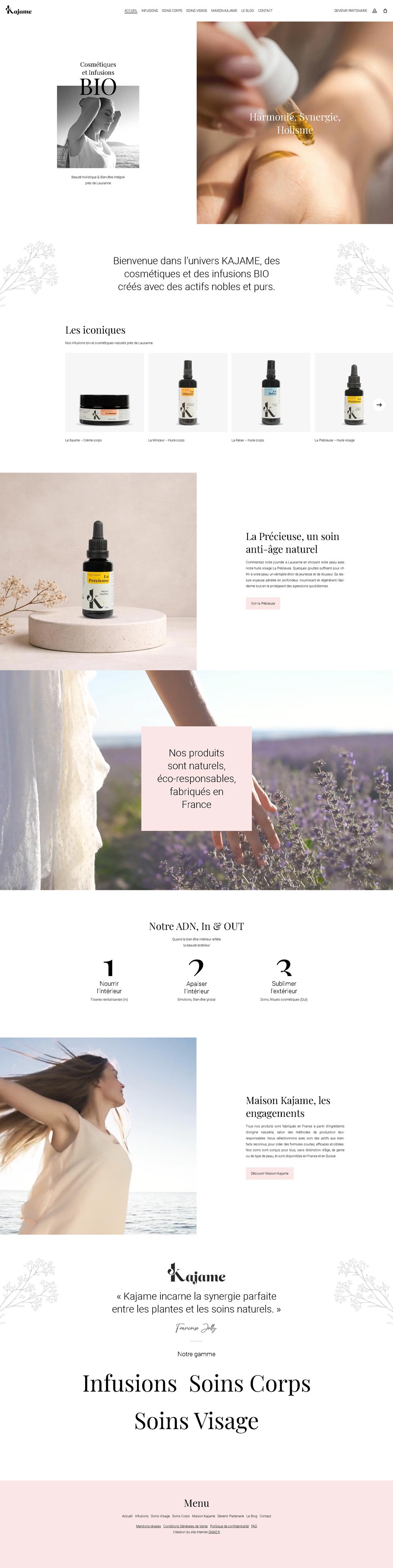 site e-commerce cosmétiques infusions - page accueil