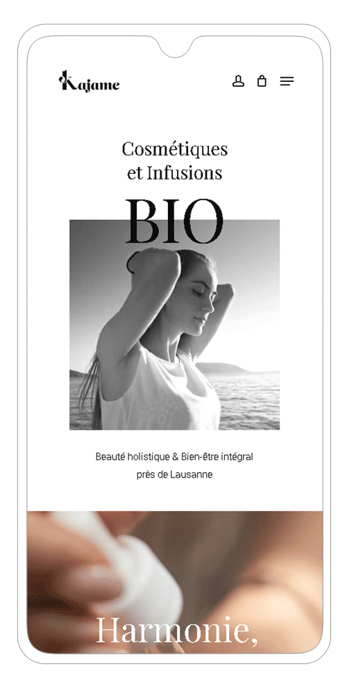 site e-commerce cosmétiques infusions sur smartphone - page accueil 