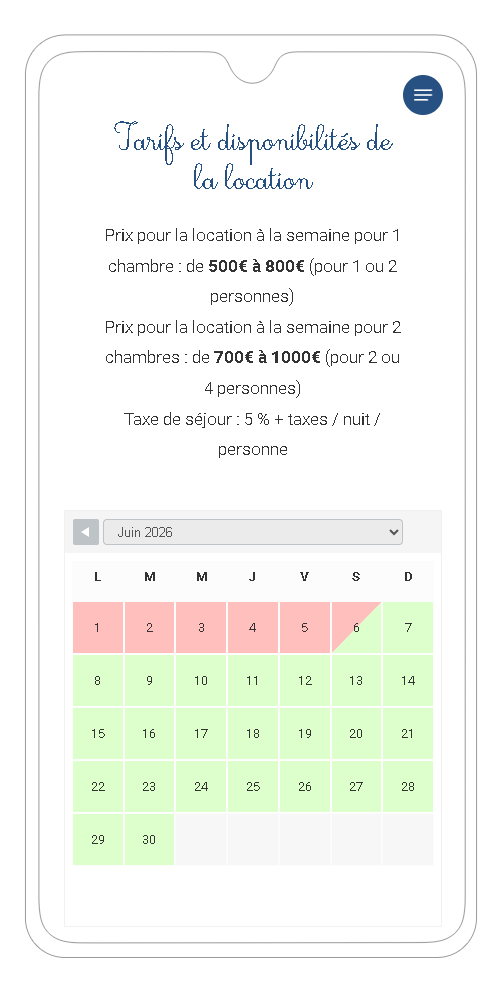 site logis des Mouettes version smartphone - page le gîte