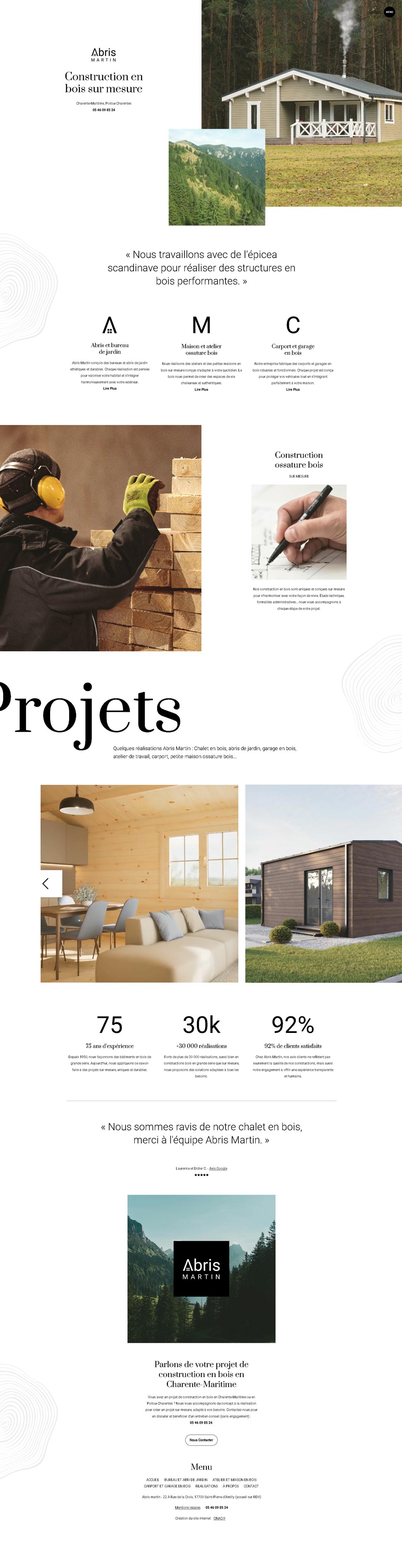 Page d'accueil du site internet Abris Martin spécialisé en construction bois en Charente-Maritime